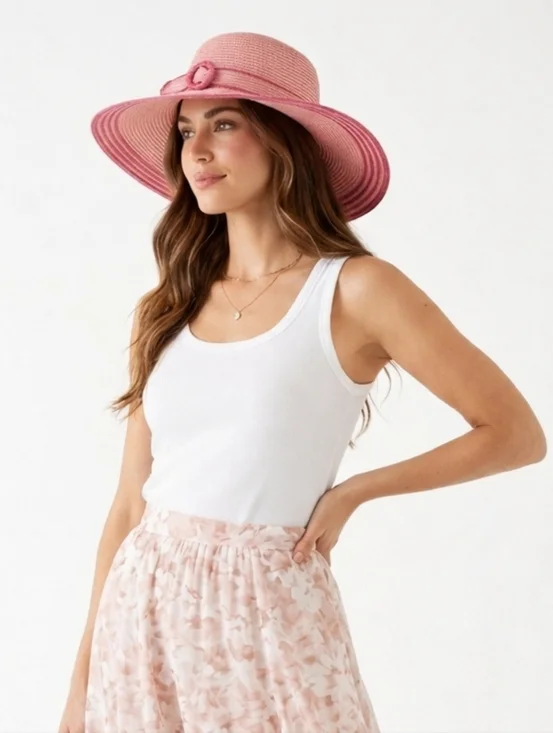 Pink Coral Wide Brim Sun Hat Kentucky Derby Garden Party NWOT