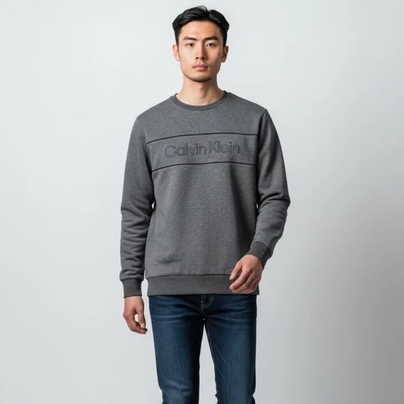 MEN’S - Calvin‎ Klein SOFT Gray Crewneck Sweatshirt with Ribbed Cuffs - B10
