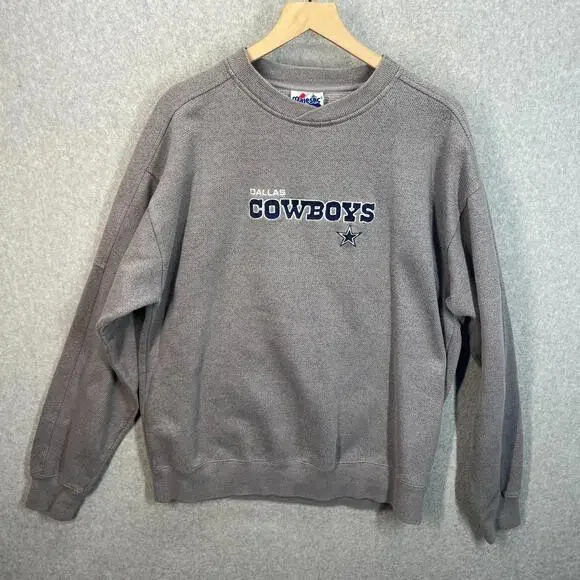 Vintage 90s Dallas Cowboys Majestic Waffle Sweatshirt‎ Mens M Gray Embroidered