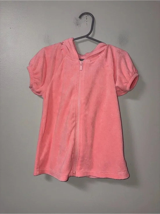 Old Navy Rose Quartz Puff Sleeve Hooded Swim Cover-Up Dress Terry Cloth 18-24M