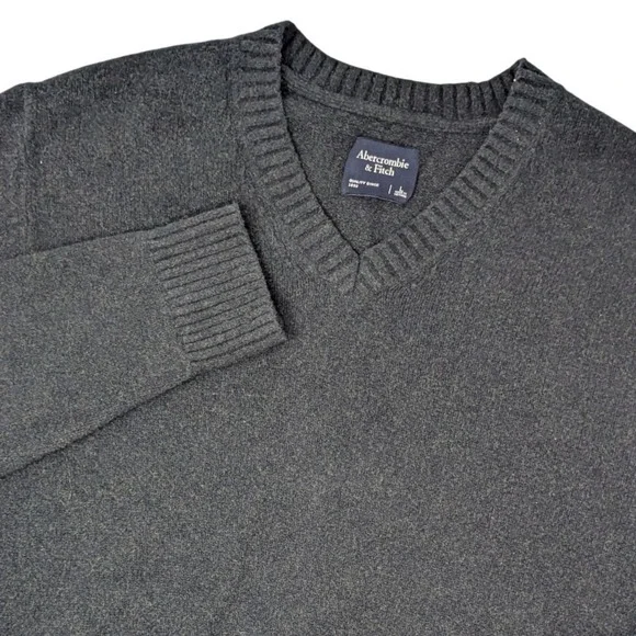 Abercrombie & Fitch Mens V-Neck Sweater Charcoal Gray Knit Large