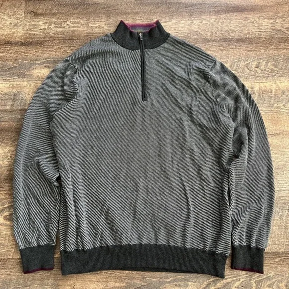 Robert Graham Wool Blend 1/4 Zip Pullover Men's 2XL Classic Fit Preppy Layer