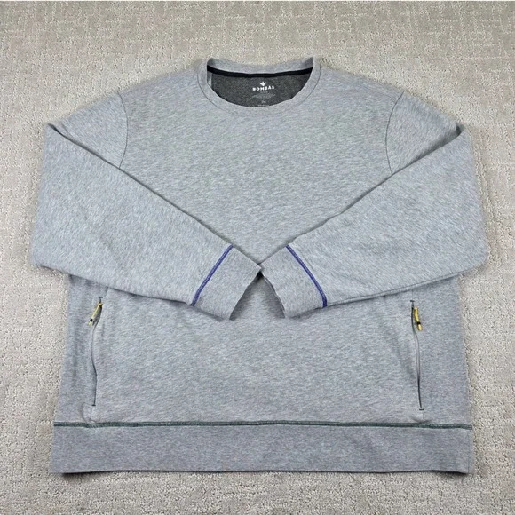 Bombas Mens XXL Gray Bee Better Cotton French Terry Crewneck Sweatshirt Pockets