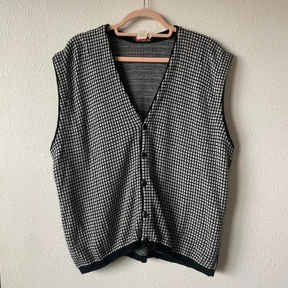 Vintage 90s Streetwear Grandpacore Grid‎ Chunky Knit Sweater Vest