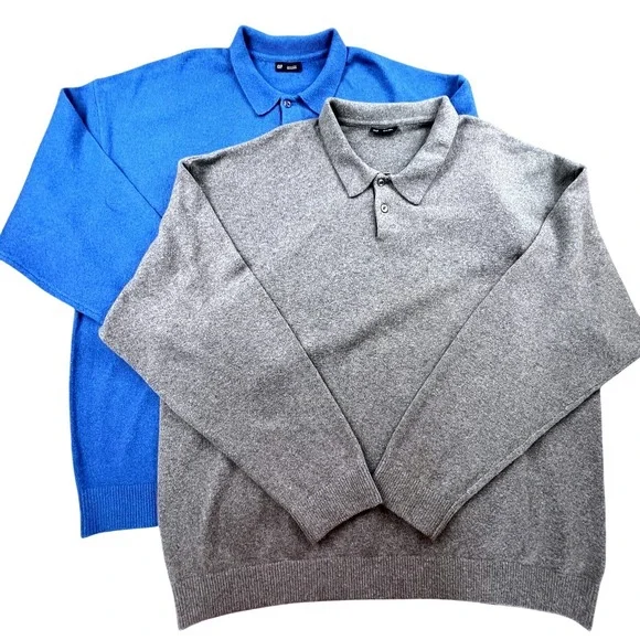 GAP XXXL Sweater Lot 2 Polo Collar Knit Pullovers Blue Gray‎ Cotton Blend