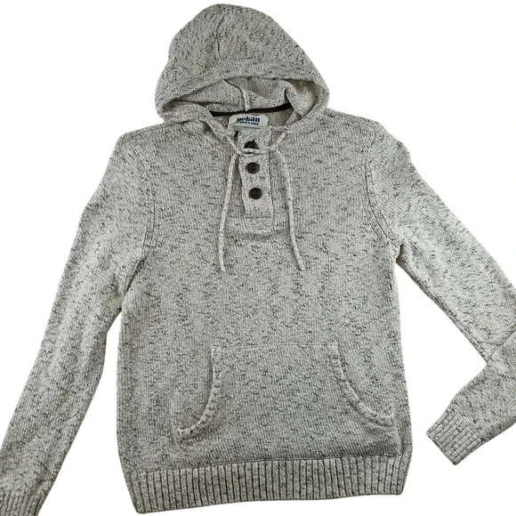 Urban Pipeline Knit Hoodie Sweater Mens Large Oatmeal Henley Pullover YU73S180R