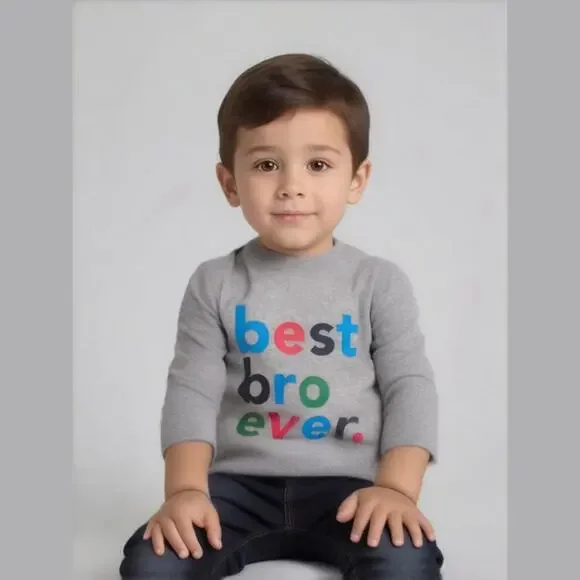 Old Navy Boys Shirt Size 3T Best Bro Ever Long Sleeve‎ Gray Tee Blue Green Red