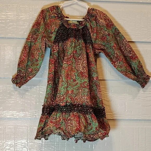 Vintage Couture Dress Girls Sz 5 100% Cotton Paisley Ruffle Prairie Cottage