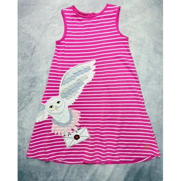 Mini Boden Harry Potter Hedwig Owl Striped Dress Pink Girls 11-12Y