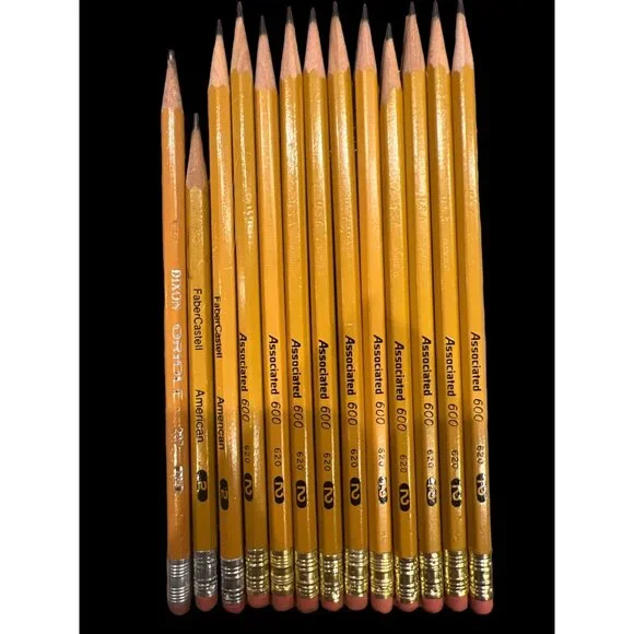 Lot of 13 Mix Sharpened Used No2 Yellow Pencils, Assoc 600,‎ Dixon, FaberCastell