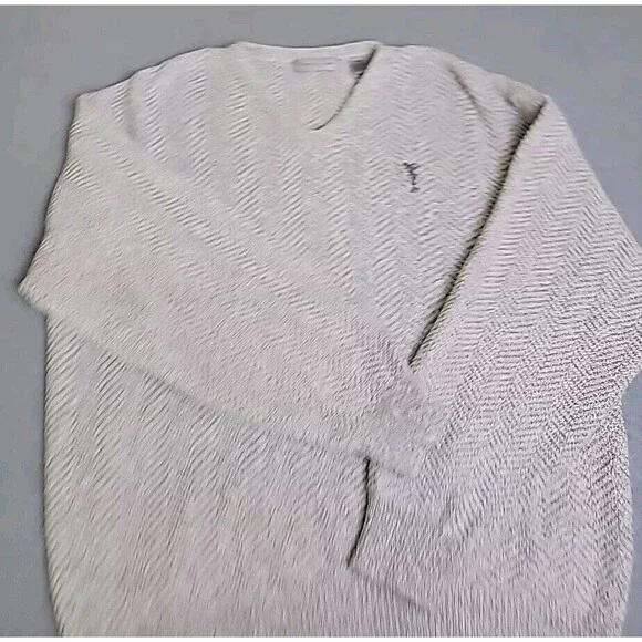 Vtg‎ Cypress Links V Neck Sweater Mens L White Gray Knit Cotton Blend Golf Dad