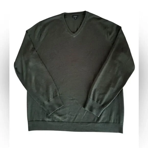 J Crew Washable Merino Wool V Neck Sweater Olive Green Mens XL Tall