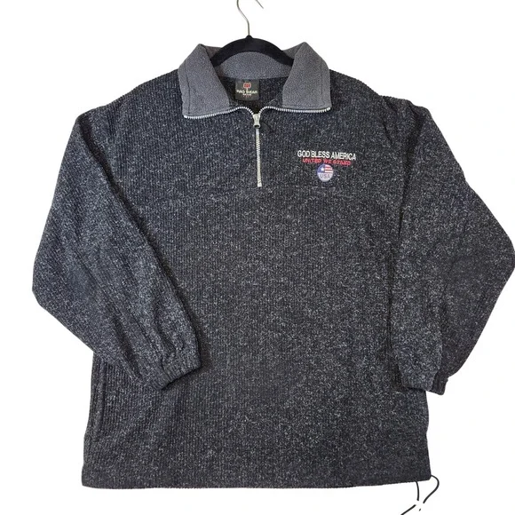 Rag Wear‎ Mens Small Quarter Zip Pullover Charcoal Grey God Bless America USA