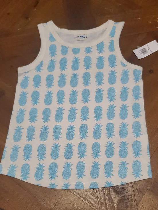 Old Navy White Tank with Blue Pineapple Print