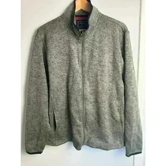 EUC J. Peterman Gray Full Zip Sweater Men’s XL Black Trim on Sleeves and Collar