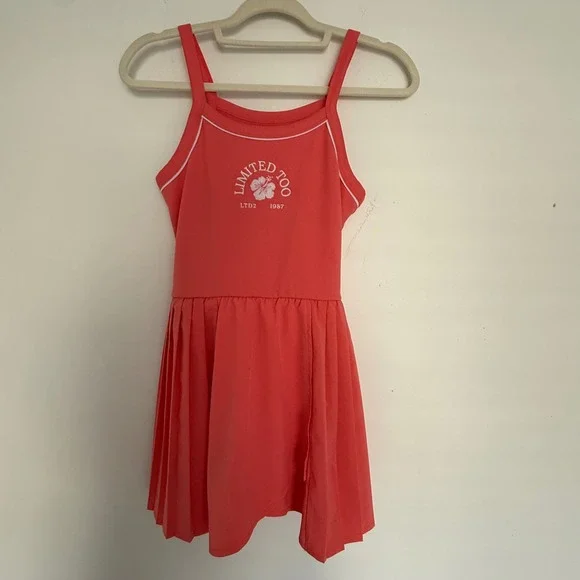 Limited‎ Too Girls Sporty Tennis Summer Dress L 12-14 Coral Biker Shorts Lined