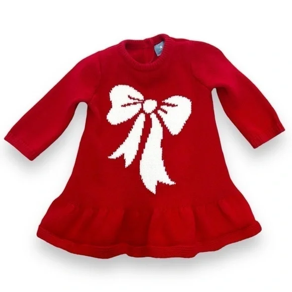 Gap Baby Red White Knitted Sweater Dress - 3-6 Months