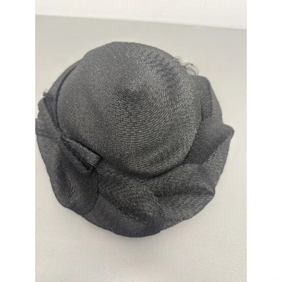 Vintage Hat 1950s Form‎ Style Black Woven Unbranded #24