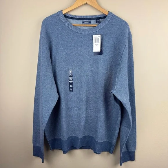 IZOD Mens XXL Luxury Classics Crew‎ Neck Sweater Bijou Blue Long Sleeve NWT