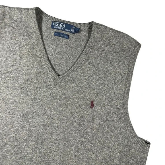 Vintage Lambswool Sweater Vest Polo Ralph Lauren Mens L Gray Excellent