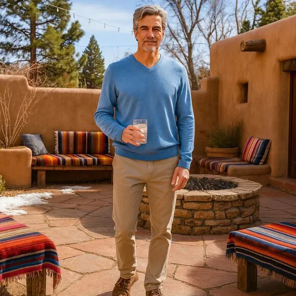 VTG LL Bean Cashmere Blend Sweater Men XLT Blue Long Sleeve V Neck Grandpa‎ Core