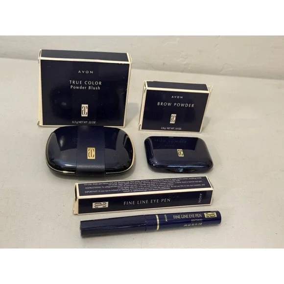 VTG Avon Makeup Lot True Color Powder Blush Brow Powder Fine Line Eye Pen NOS