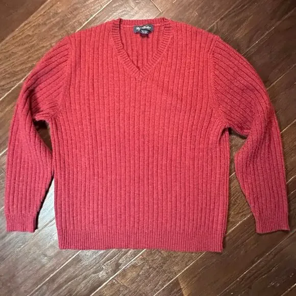 Brooks Brothers Men’s Lambswool V-Neck Sweater L | Ribbed Knit | MSRP $198