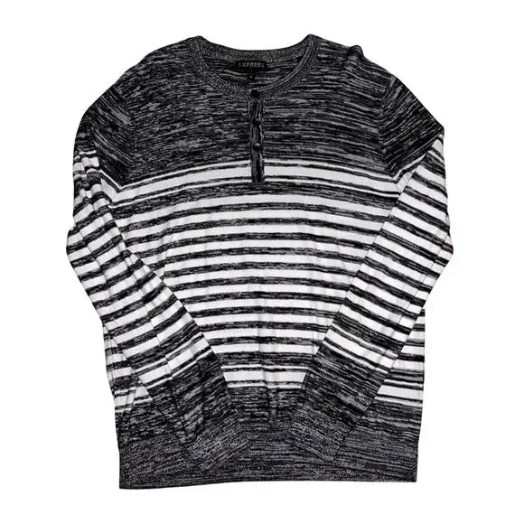 Express Striped Knit Sweater - Henley Neck Black/White - Size Men XL