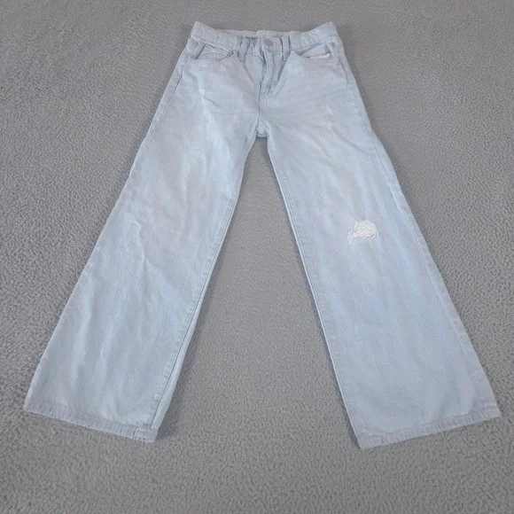 Old Navy Jeans Girls 14 Blue Baggy Wide Leg Distressed High Rise Cotton Denim