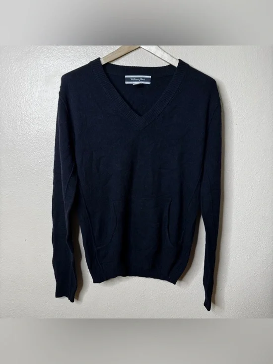 William Rast Sweater Men’s Large Black Wool Silk Cashmere V-Neck Pocket Pullover