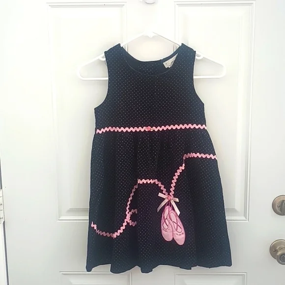 Vintage Rare too corduroy black and pink bric brac polka dot ballet dress size 6