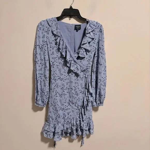 Bardot Girl's Georgie Frill Dress Blue Floral- Size 16