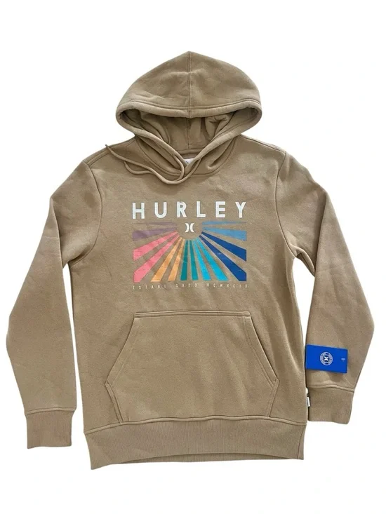 NWT Hurley Rainbow Graphic Fleece Pullover Hoodie Beige Tan Men’s Small Surf