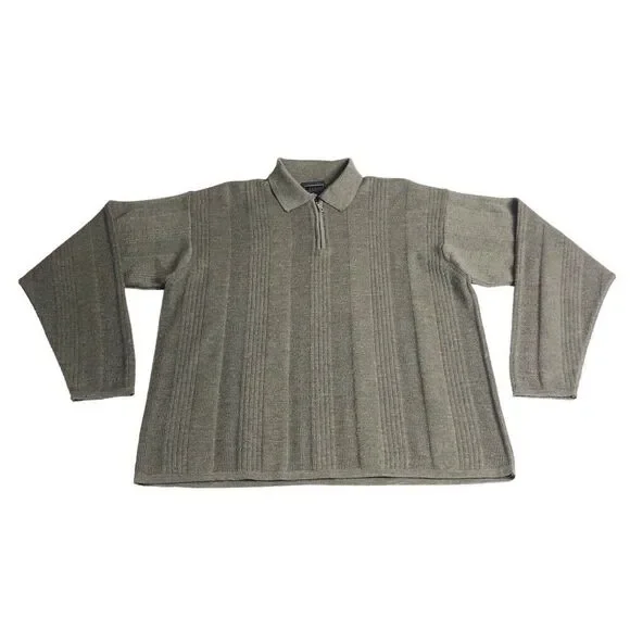 Cezani Sweater Mens Large Green Extra Fine Merino‎ Wool 1/4 Zip Pullover Outdoor