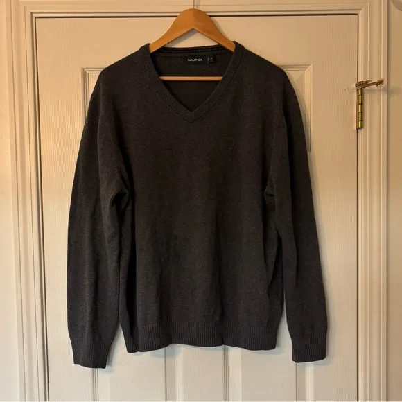 Nautica Gray V-Neck Sweater Classic Style