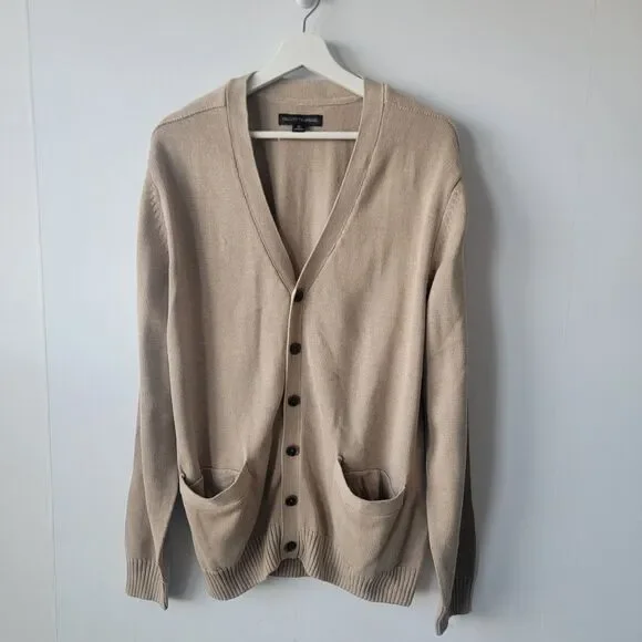 Tricots st Raphael mens v-neck Cardigan size XL long sleeve Beige