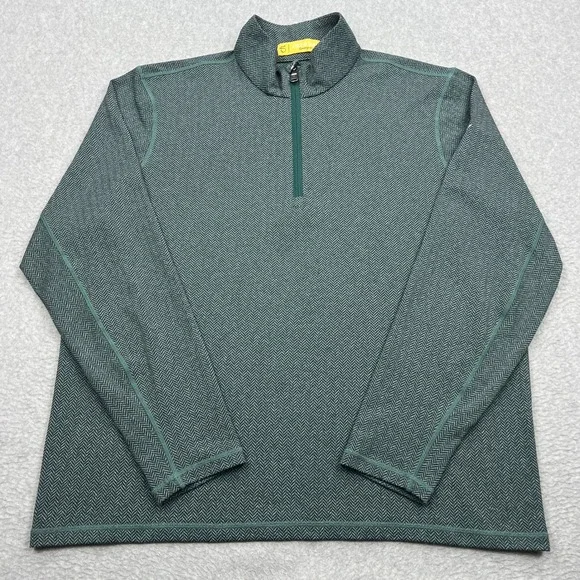 Field Day Sporting Co 1/4 Zip Pullover Mens Large Green Herringbone Stretch Golf
