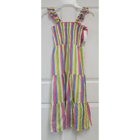 Zunie Girl A-Line Ruffled Straps Long Dress Multi Striped Size XS (4/5)