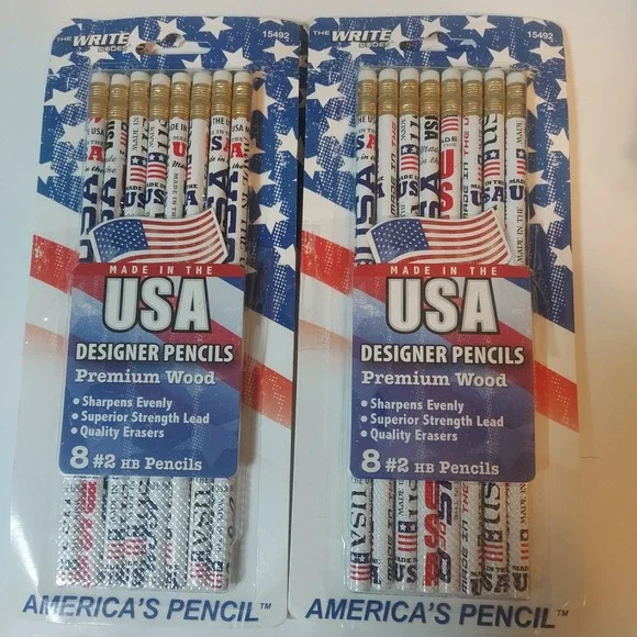 2013 The‎ Write Dudes USA Patriotic American Wood #2 Pencils  Qty 8 (2) Packs