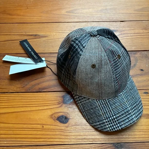 Central Park West Herringbone Plaid Baseball Cap, NWT