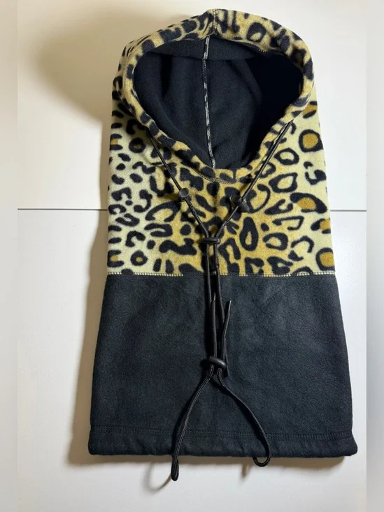 Adult Leopard Print Hooded Fleece w/ Neck Warmer Adjustable One Size