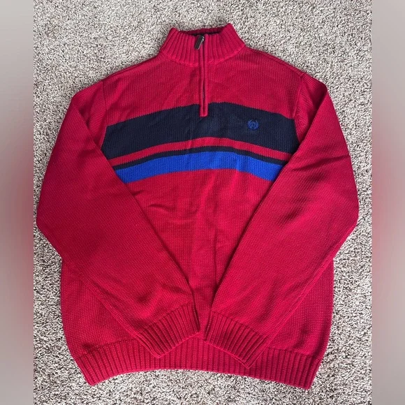 Vintage 90s Chaps Red and Blue‎ Striped Quarter Zip Sweater