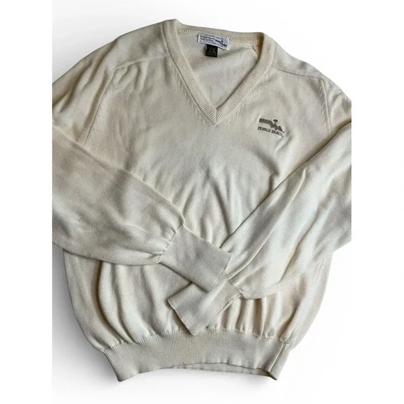 Pebble Beach V Neck Golf Sweater Size XL‎ USA Preppy Classic Off White Cotton