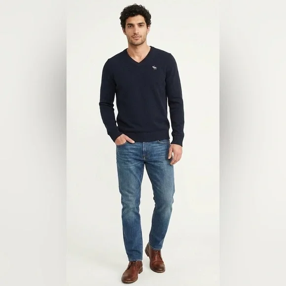 Abercrombie & Fitch Men's V-Neck Cashmere Blend Navy Sweater Size Medium