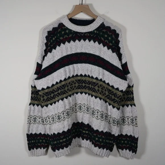 Vintage Great Lakes Recreation Geometric Chunky Knit‎ Sweater Men's XL 24x29
