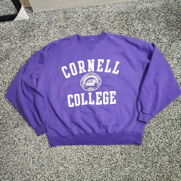 Vtg 90s 80s Gear For Sport Cornell College Crewneck Sweatshirt Mens Purple Retro