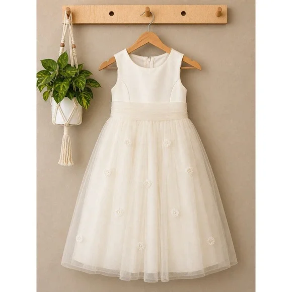 David's Bridal Michelangelo Girls Rum Pink Tulle Flower Girl Dress 7283 Size 4