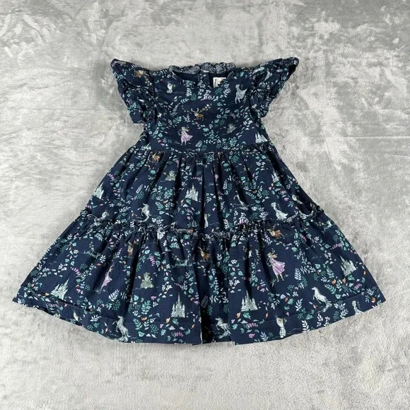 Disney x Janie and Jack Frozen Dress Girls 2T Navy Blue Floral Ruffle Tiered