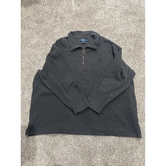 Polo Ralph Lauren Mens 4XB Big Charcoal Gray 1/4 Zip Cotton Pullover Sweater