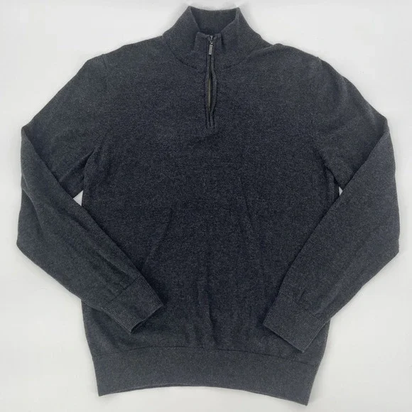 Wallin & Bros Mens 100% Cotton Sweater 1/4‎ Zip Gray Pullover Long Sleeve Medium